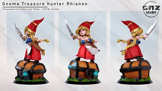 Rhiannon | Gnome Treasure Hunter |NSFW Option | Medium | 32mm or 75mm Scale | Gaz Minis | Dungeons and Dragons | TTRPG | Miniature