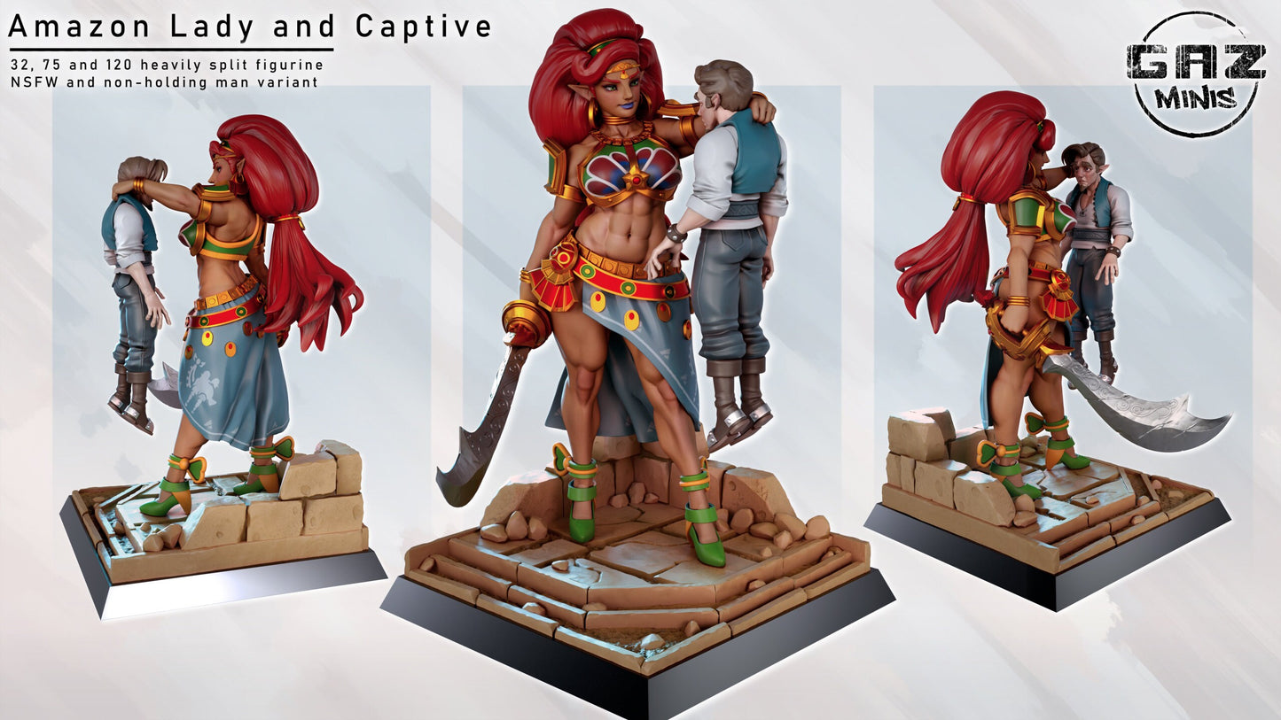 Amazon Warrior and Captive | NSFW Option | Medium | 32mm or 75mm Scale | Gaz Minis | Dungeons and Dragons | TTRPG | Miniature