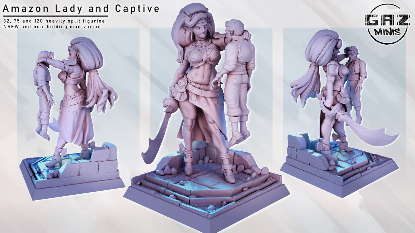 Amazon Warrior and Captive | NSFW Option | Medium | 32mm or 75mm Scale | Gaz Minis | Dungeons and Dragons | TTRPG | Miniature