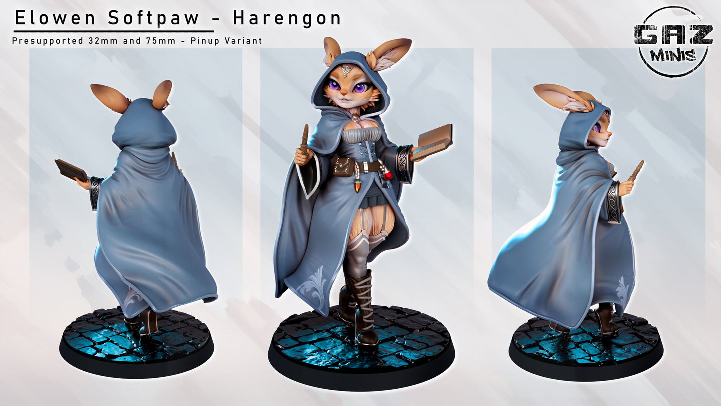 Elowen Softpaw | Harengon Mage | NSFW Option | Medium | 32mm or 75mm Scale | Gaz Minis | Dungeons and Dragons | TTRPG | Miniature