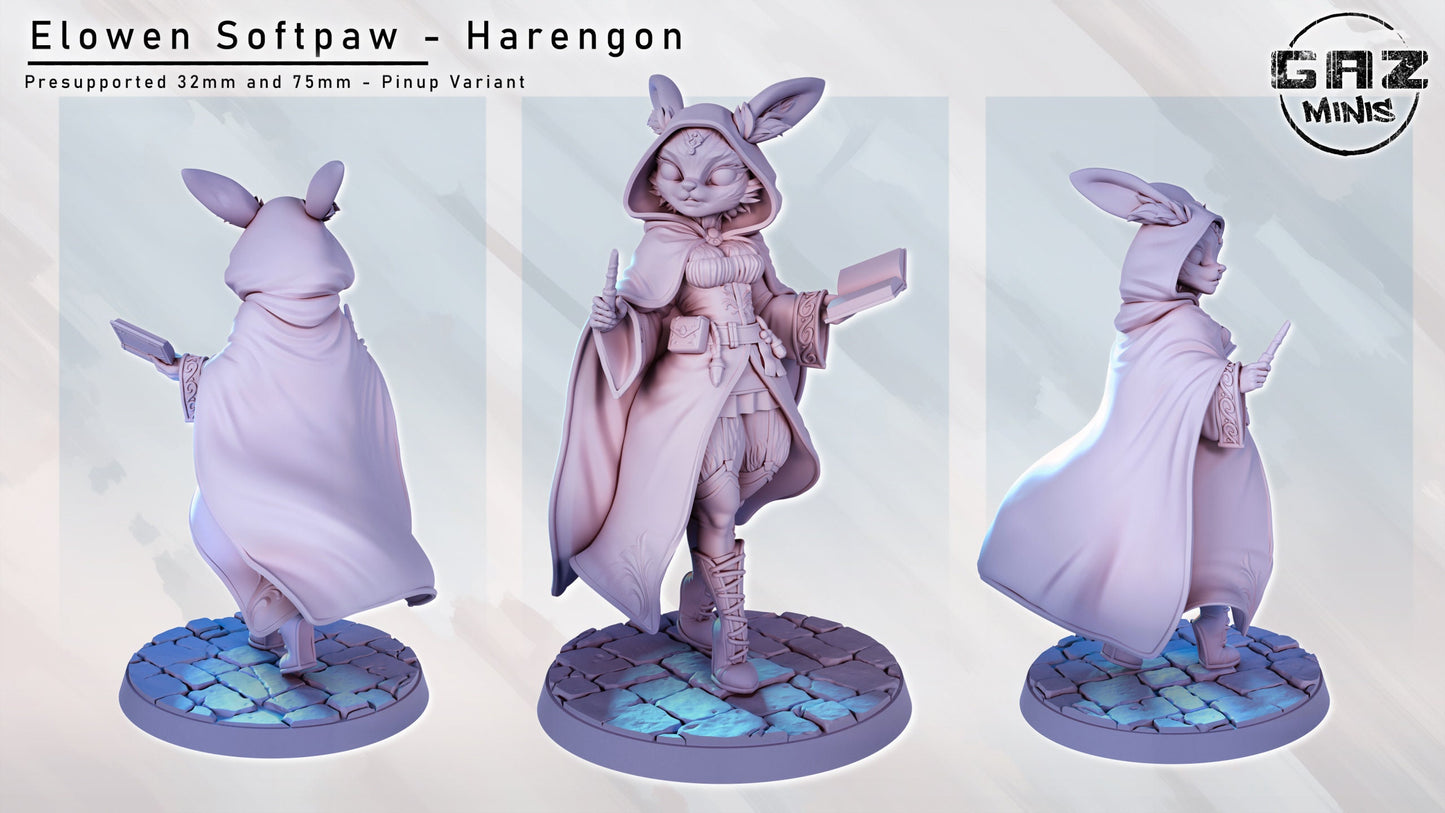 Elowen Softpaw | Harengon Mage | NSFW Option | Medium | 32mm or 75mm Scale | Gaz Minis | Dungeons and Dragons | TTRPG | Miniature