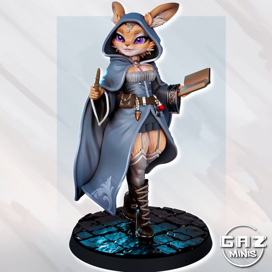 Elowen Softpaw | Harengon Mage | NSFW Option | Medium | 32mm or 75mm Scale | Gaz Minis | Dungeons and Dragons | TTRPG | Miniature