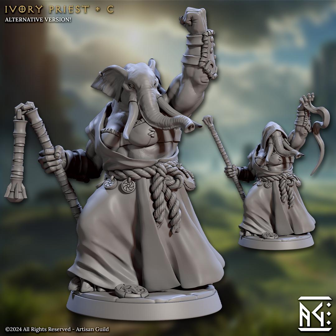 Ivory Priest | 32mm | M | 4 Options | Loxodon Spellcasters | Elephorim Ivory Sentinels | Artisan Guild | Dungeons and Dragons | TTRPG