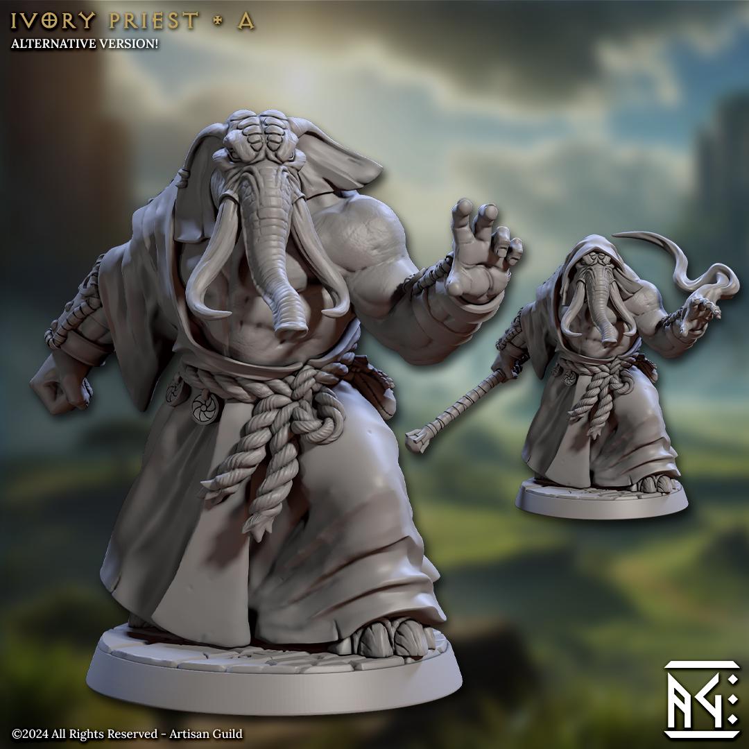 Ivory Priest | 32mm | M | 4 Options | Loxodon Spellcasters | Elephorim Ivory Sentinels | Artisan Guild | Dungeons and Dragons | TTRPG