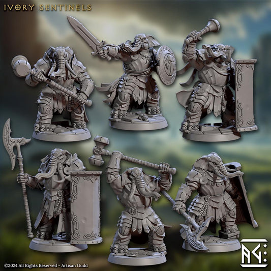 Loxodon Sentinels | 32mm | M | Loxodon Paladin | Elephorim Ivory Sentinels | Artisan Guild | Dungeons and Dragons | TTRPG