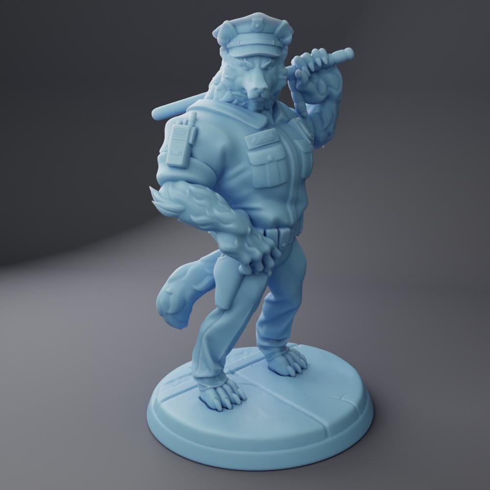 Werehound Officer | 32mm and 75mm | Medium | Fantasy Crime Drama | Dungeons and Dragons | TTRPG | Twin Goddess Miniatures