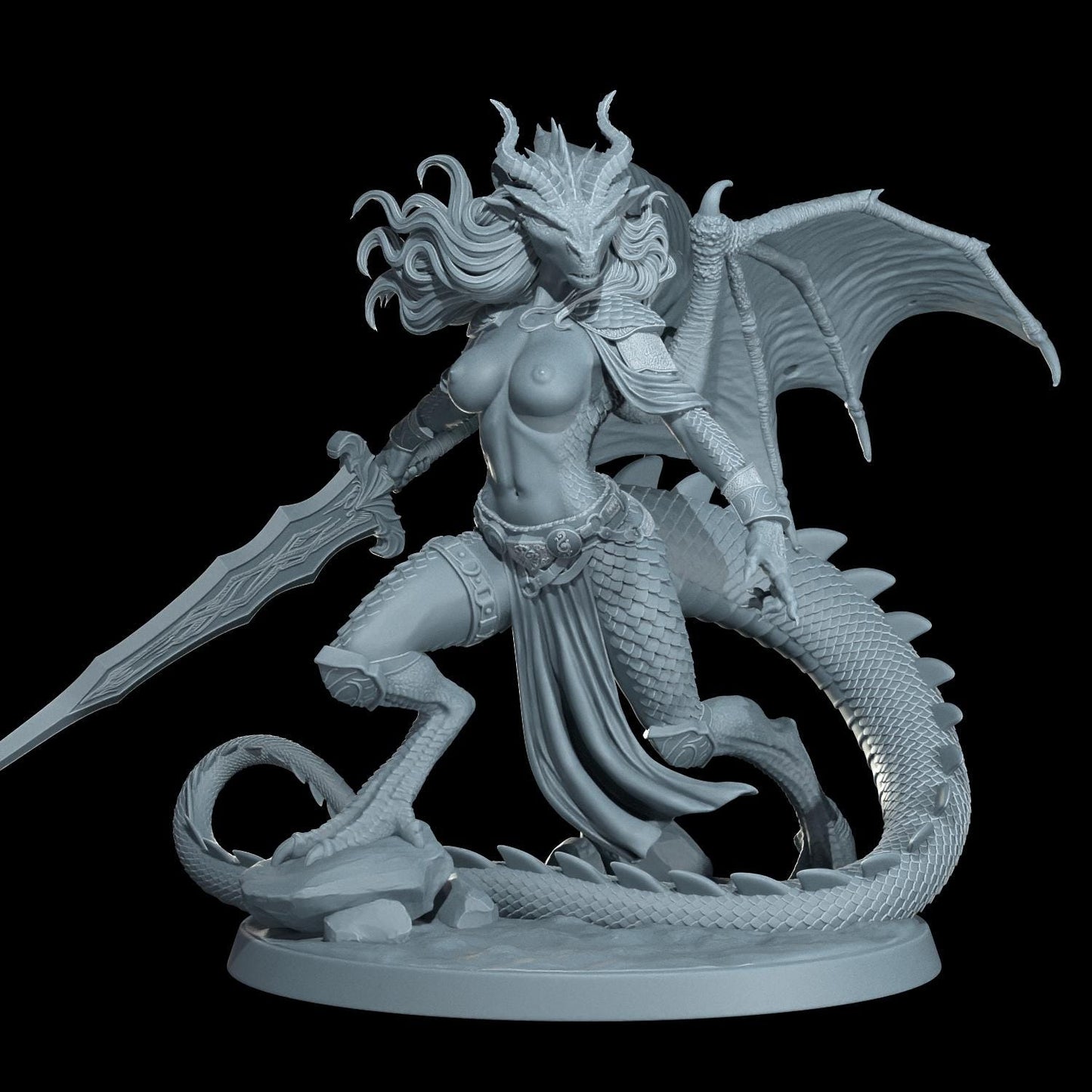 Drakira Flameheart | 75mm Scale | Pinup Model | NSFW Options | Barbarian Savage Souls | Dungeons and Dragons | TTRPG | Castor Miniatures