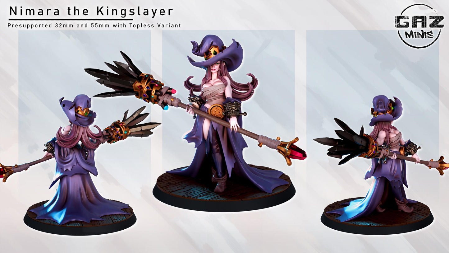 Nimara Kingslayer | Court Witch | Medium | 32mm and 55mm Scale | Gaz Minis | Dungeons and Dragons | TTRPG | Miniature |