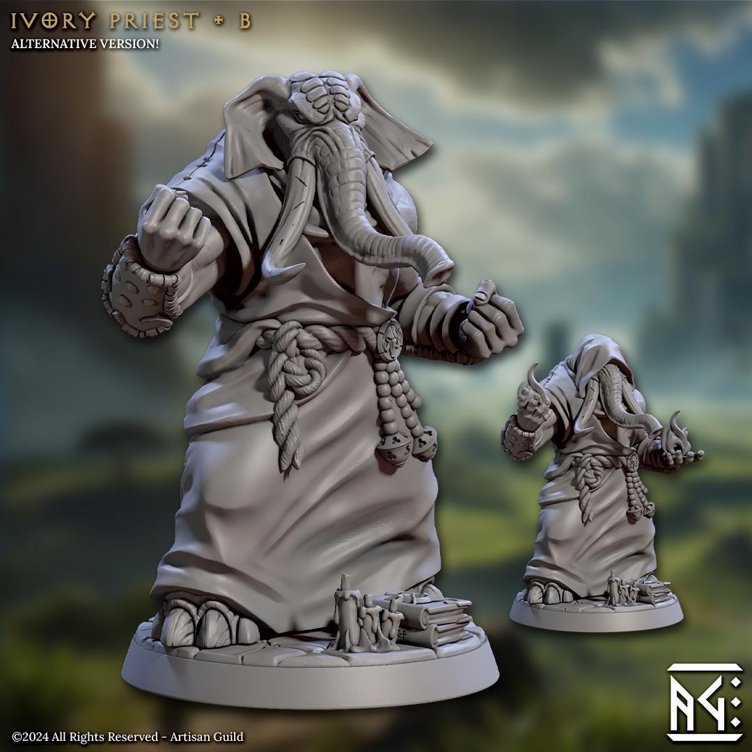 Ivory Priest | 32mm | M | 4 Options | Loxodon Spellcasters | Elephorim Ivory Sentinels | Artisan Guild | Dungeons and Dragons | TTRPG