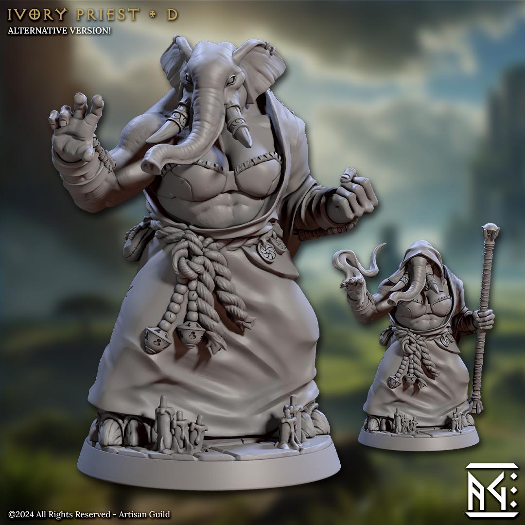 Ivory Priest | 32mm | M | 4 Options | Loxodon Spellcasters | Elephorim Ivory Sentinels | Artisan Guild | Dungeons and Dragons | TTRPG