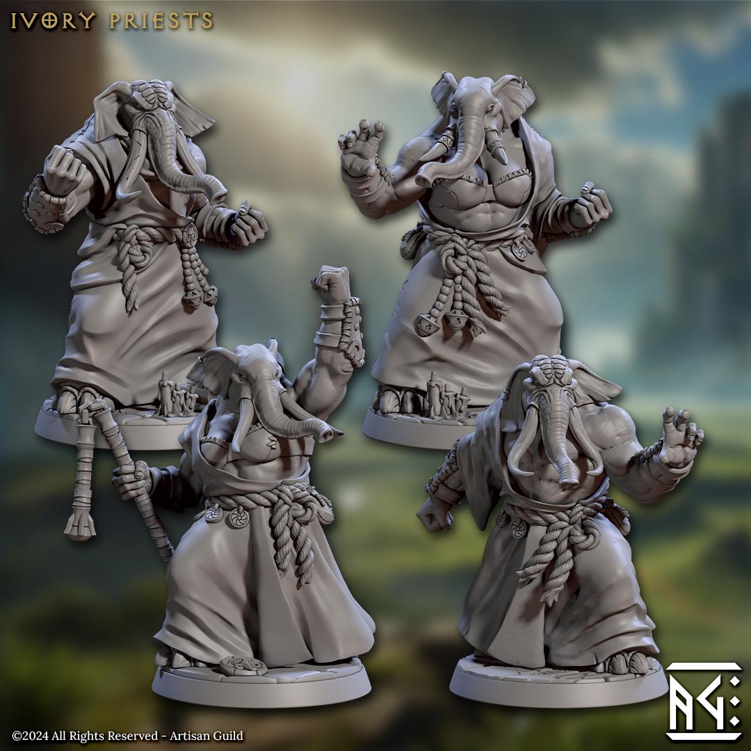 Ivory Priest | 32mm | M | 4 Options | Loxodon Spellcasters | Elephorim Ivory Sentinels | Artisan Guild | Dungeons and Dragons | TTRPG