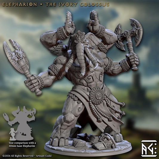 Elepharion | The Ivory Colossus | 32mm | Huge | Loxodon Paladin | Elephorim Ivory Sentinels | Artisan Guild | Dungeons and Dragons | TTRPG