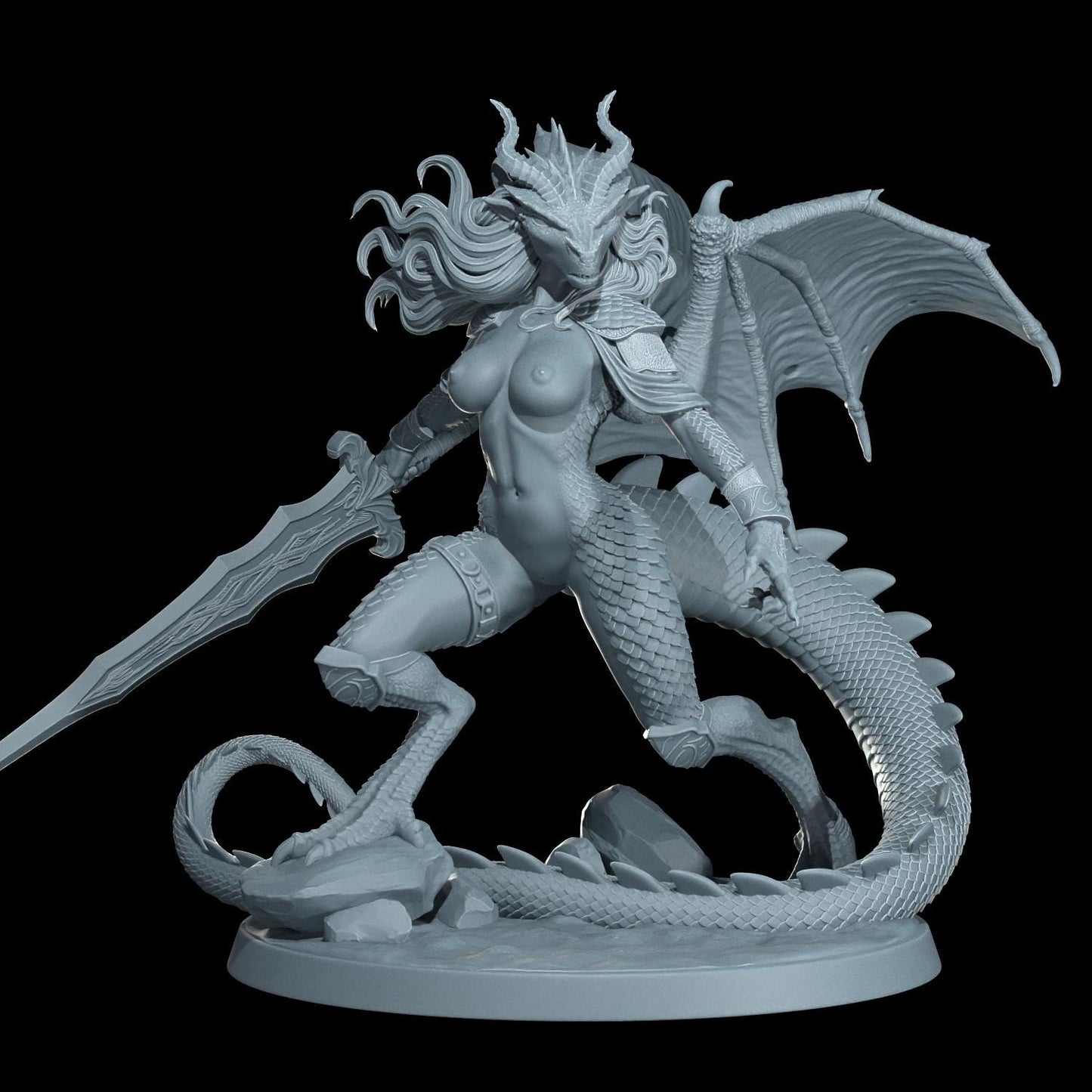 Drakira Flameheart | 75mm Scale | Pinup Model | NSFW Options | Barbarian Savage Souls | Dungeons and Dragons | TTRPG | Castor Miniatures