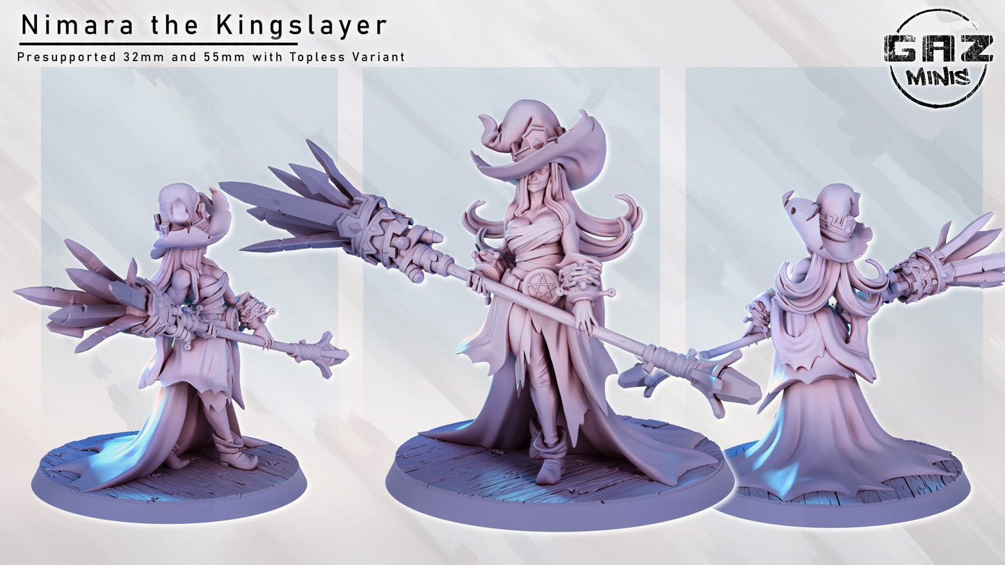 Nimara Kingslayer | Court Witch | Medium | 32mm and 55mm Scale | Gaz Minis | Dungeons and Dragons | TTRPG | Miniature |