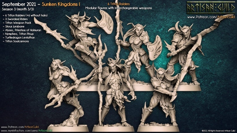 Triton Raiders | Medium | Bald or Hair | 32mm | Sunken Kingdom | Artisan Guild