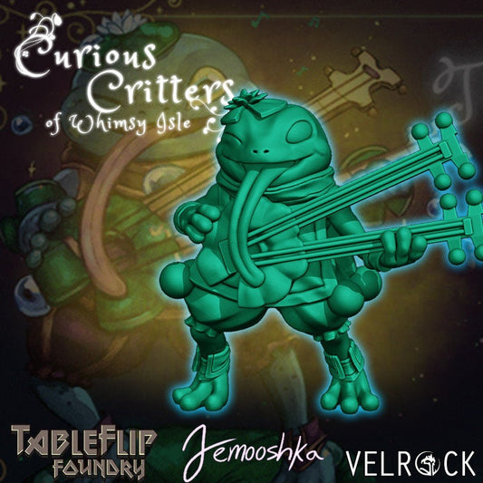 Entertainer | Frogfolk Bard | Medium | Cute Characters | Curious Critters of Whimsy Isle | Velrock Art Miniatures