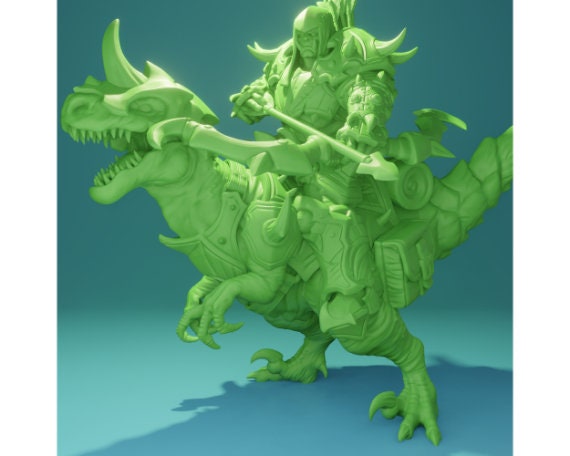 Orc on Velociraptor | Huge | 3 Variants | 32mm Scale | Brayan Nafarrate | Bestiary Vol. 6