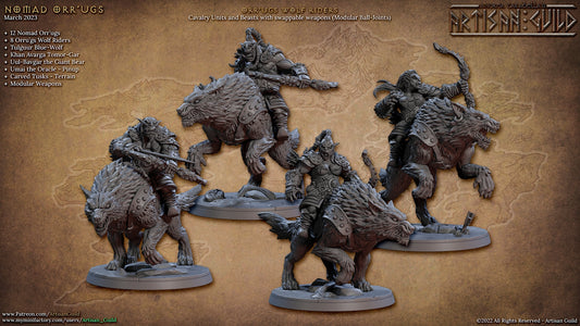 Orrug Wolf Riders | Large | 50mm Base | 32mm | Artisan Guild | Nomad Orrugs