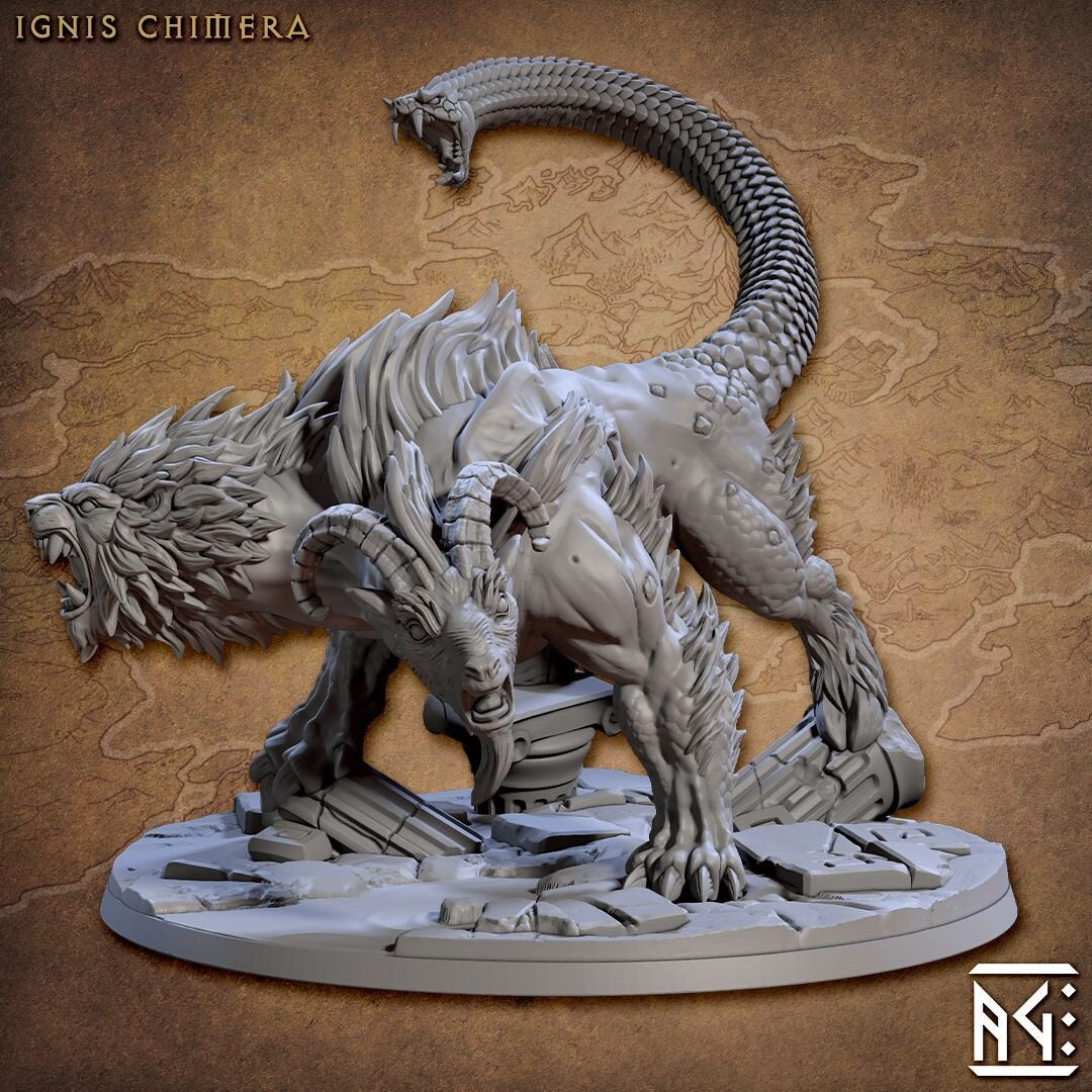 Ignis Chimera | 100mm Base | Artisan Guild | Bronzeclad Great Goblins | Dungeons and Dragons TTRPG