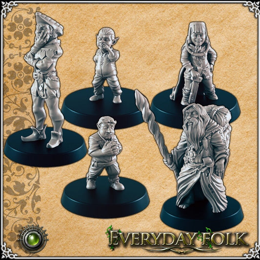 Random Commoners | 5 Models | Medium | 32mm | EC3D | Everyday Folk | Villagers | Townsfolk