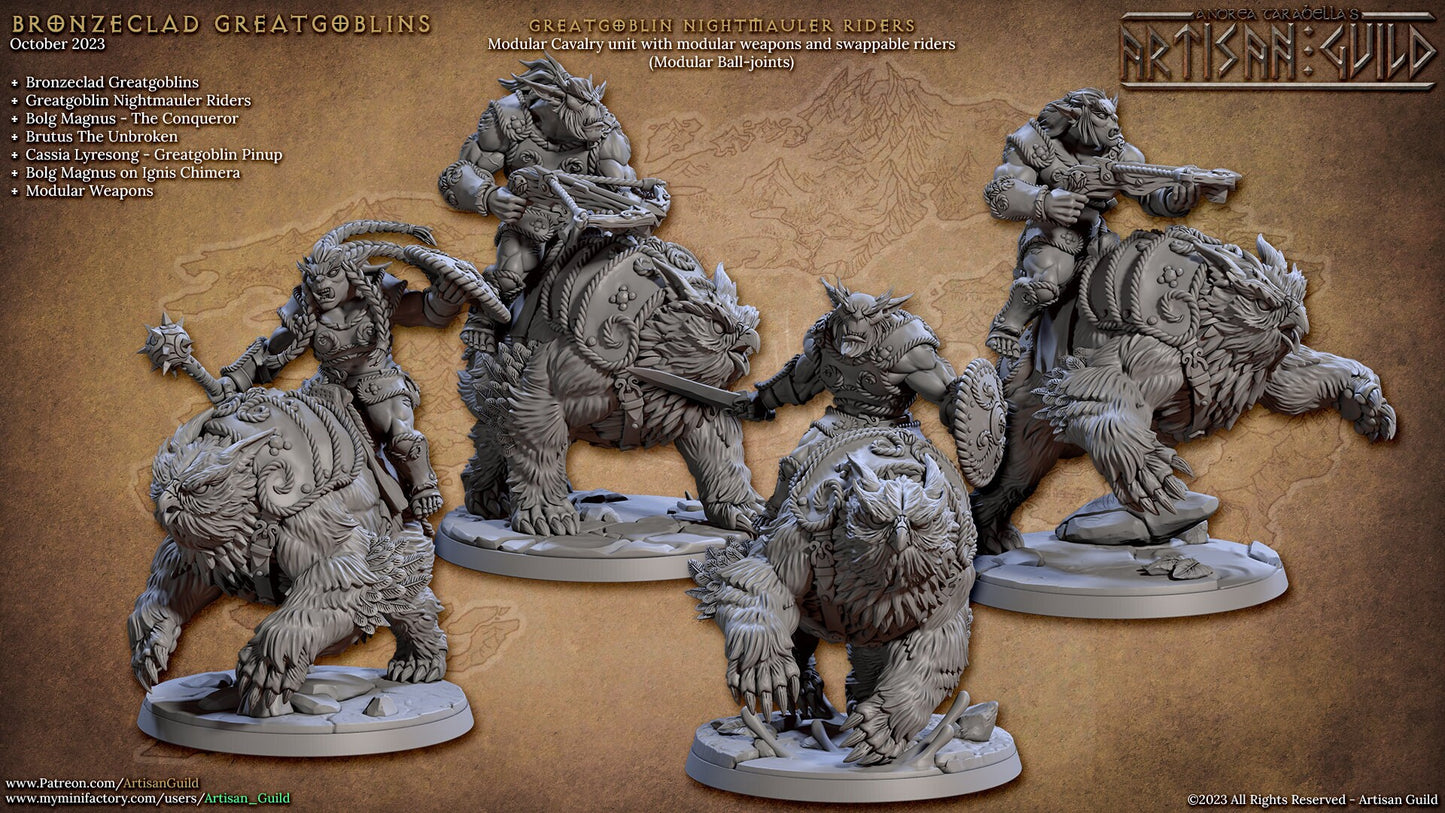 Owlbear Riders | Large | 32mm | Artisan Guild | Bronzeclad Great Goblins | Dungeons and Dragons TTRPG